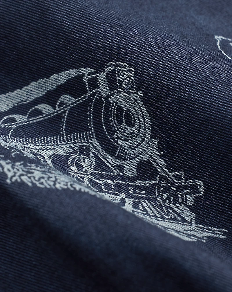 Indigo Railroad-Print Twill Jacket