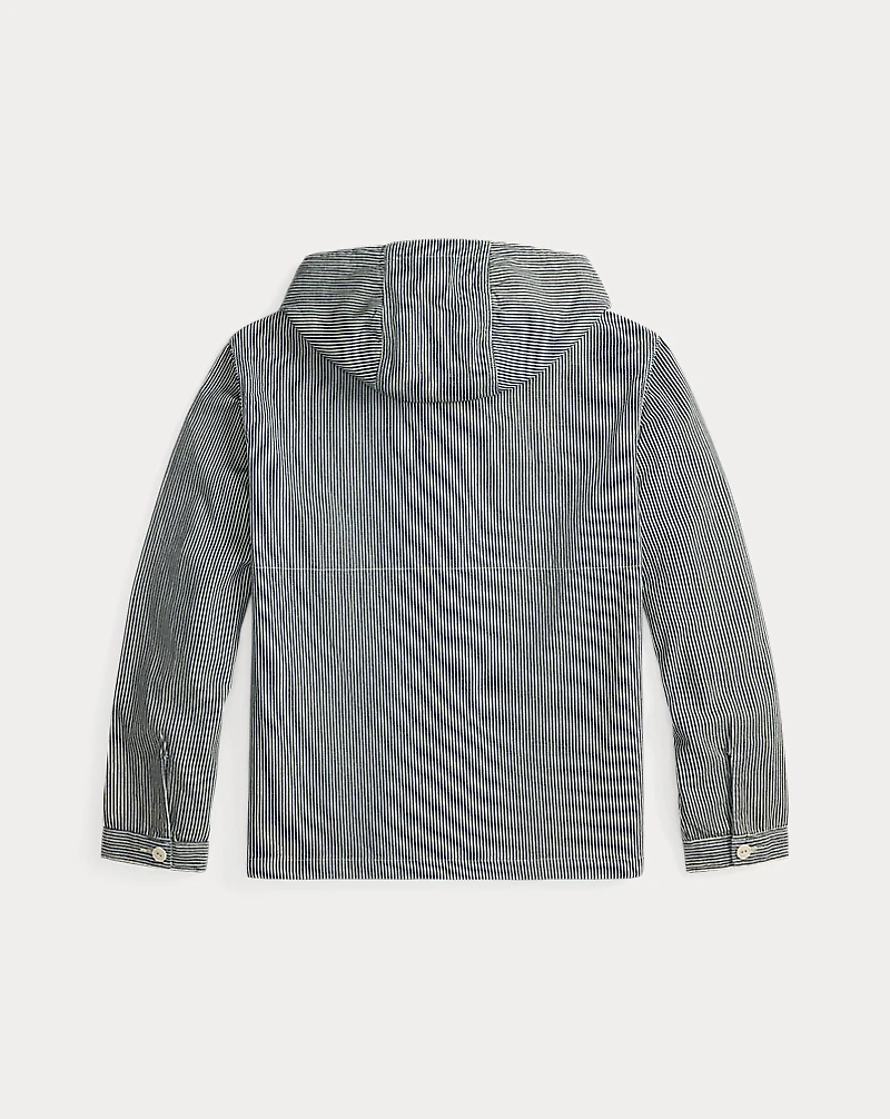 Indigo Striped Twill Hooded Jacket