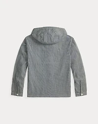 Indigo Striped Twill Hooded Jacket