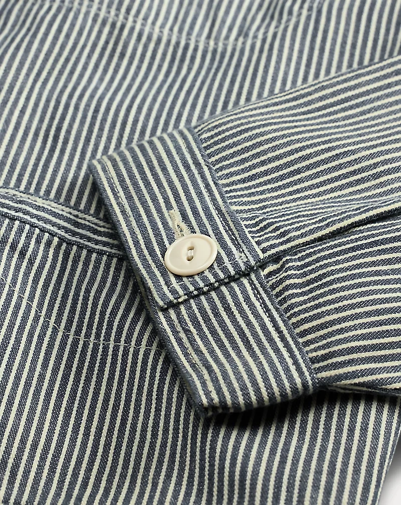 Indigo Striped Twill Hooded Jacket