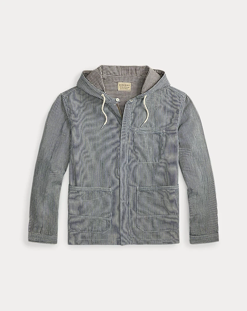 Indigo Striped Twill Hooded Jacket