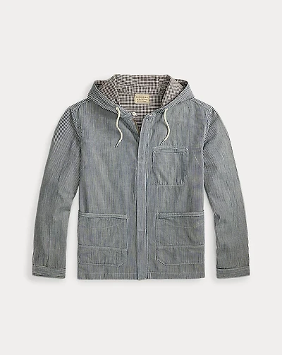 Indigo Striped Twill Hooded Jacket