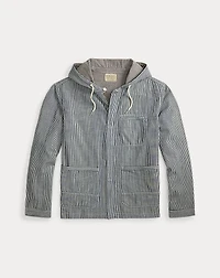 Indigo Striped Twill Hooded Jacket