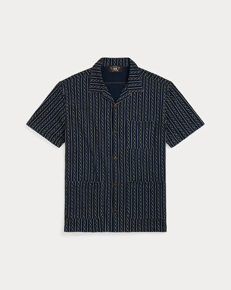 Indigo Print Jersey Camp Shirt