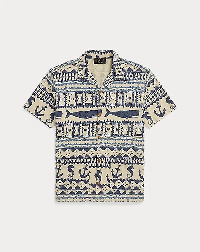 Nautical-Print Jersey Camp Shirt