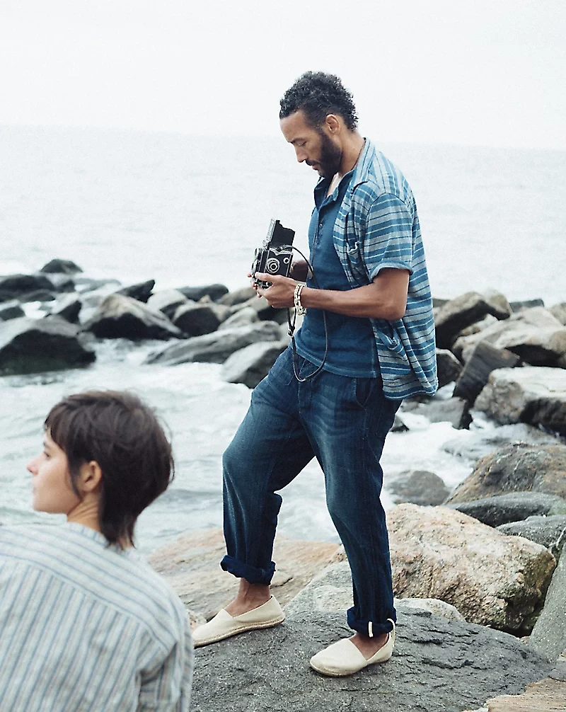 Indigo Striped Jersey Camp Shirt
