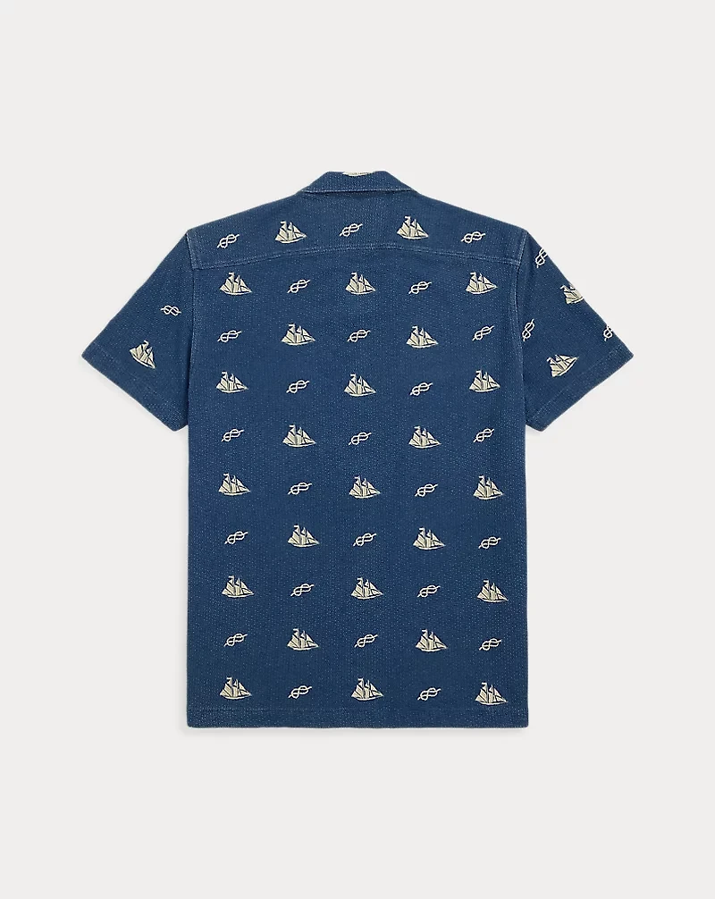 Nautical-Embroidered Piqué Camp Shirt