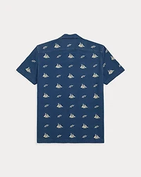 Nautical-Embroidered Piqué Camp Shirt