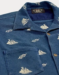 Nautical-Embroidered Piqué Camp Shirt