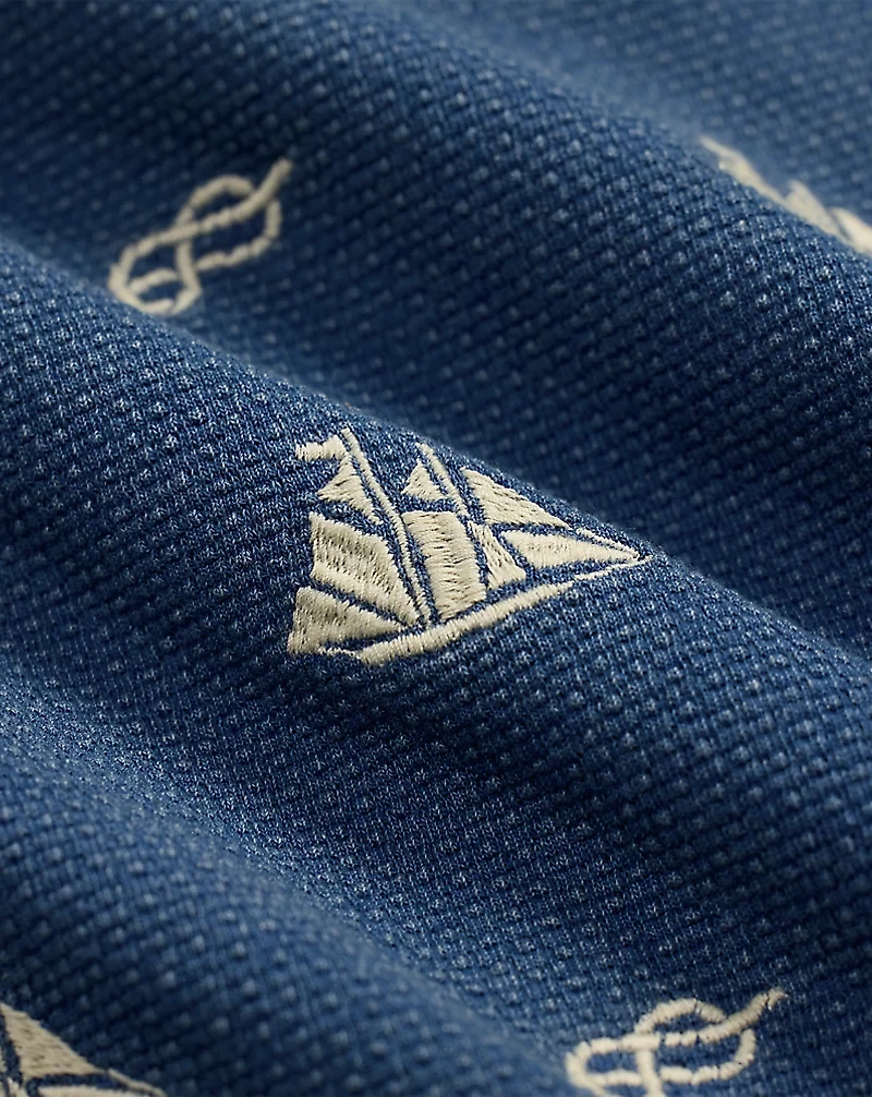 Nautical-Embroidered Piqué Camp Shirt