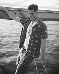 Nautical-Embroidered Piqué Camp Shirt