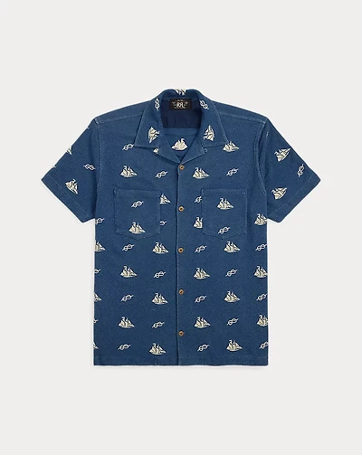 Nautical-Embroidered Piqué Camp Shirt