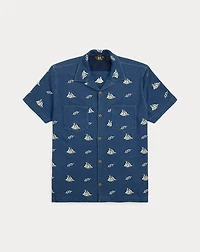 Nautical-Embroidered Piqué Camp Shirt