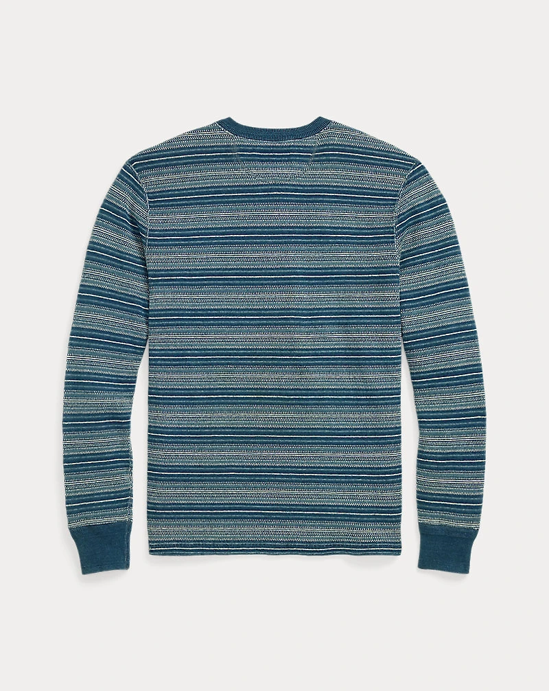 Indigo Striped Jacquard Henley Shirt