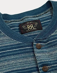 Indigo Striped Jacquard Henley Shirt
