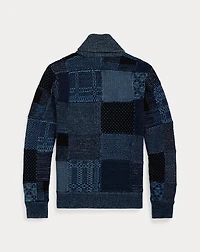 Indigo Patchwork Cotton-Linen Cardigan