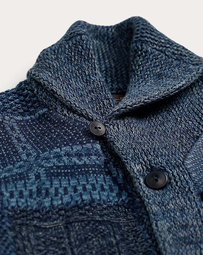 Indigo Patchwork Cotton-Linen Cardigan