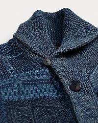 Indigo Patchwork Cotton-Linen Cardigan