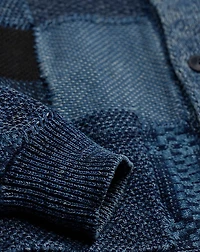 Indigo Patchwork Cotton-Linen Cardigan