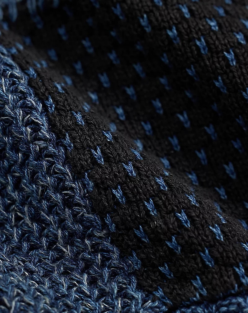 Indigo Patchwork Cotton-Linen Cardigan