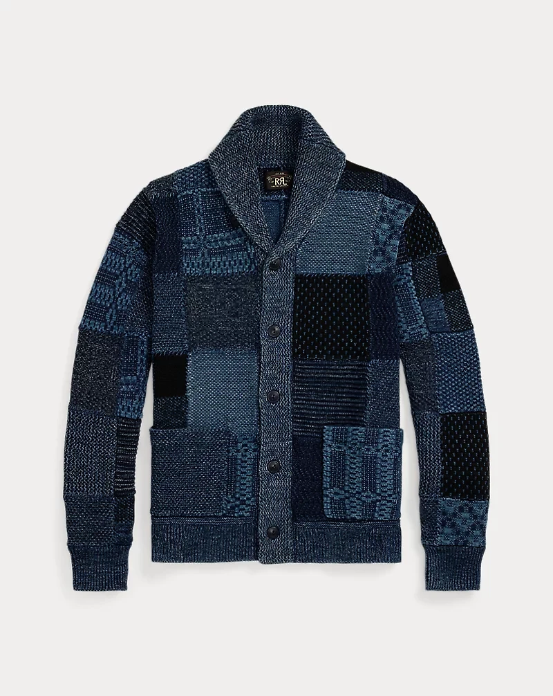 Indigo Patchwork Cotton-Linen Cardigan