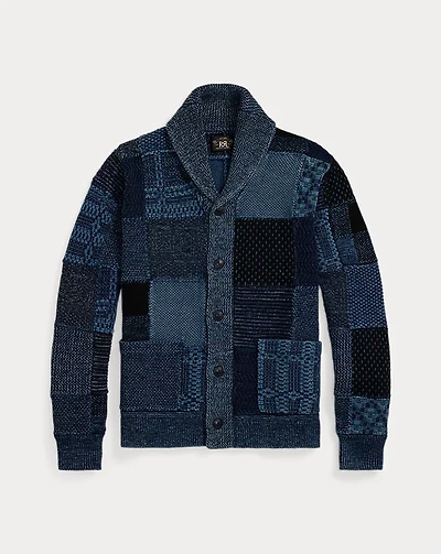 Indigo Patchwork Cotton-Linen Cardigan