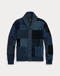 Indigo Patchwork Cotton-Linen Cardigan