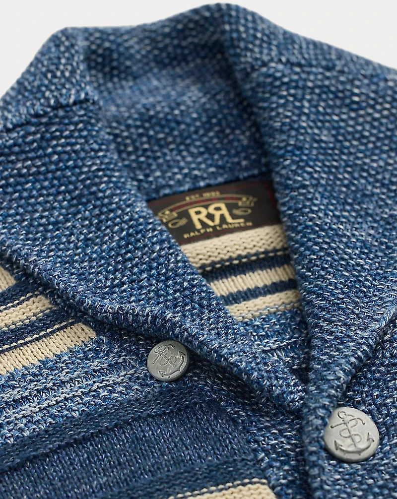 Indigo Striped Cotton-Linen Cardigan