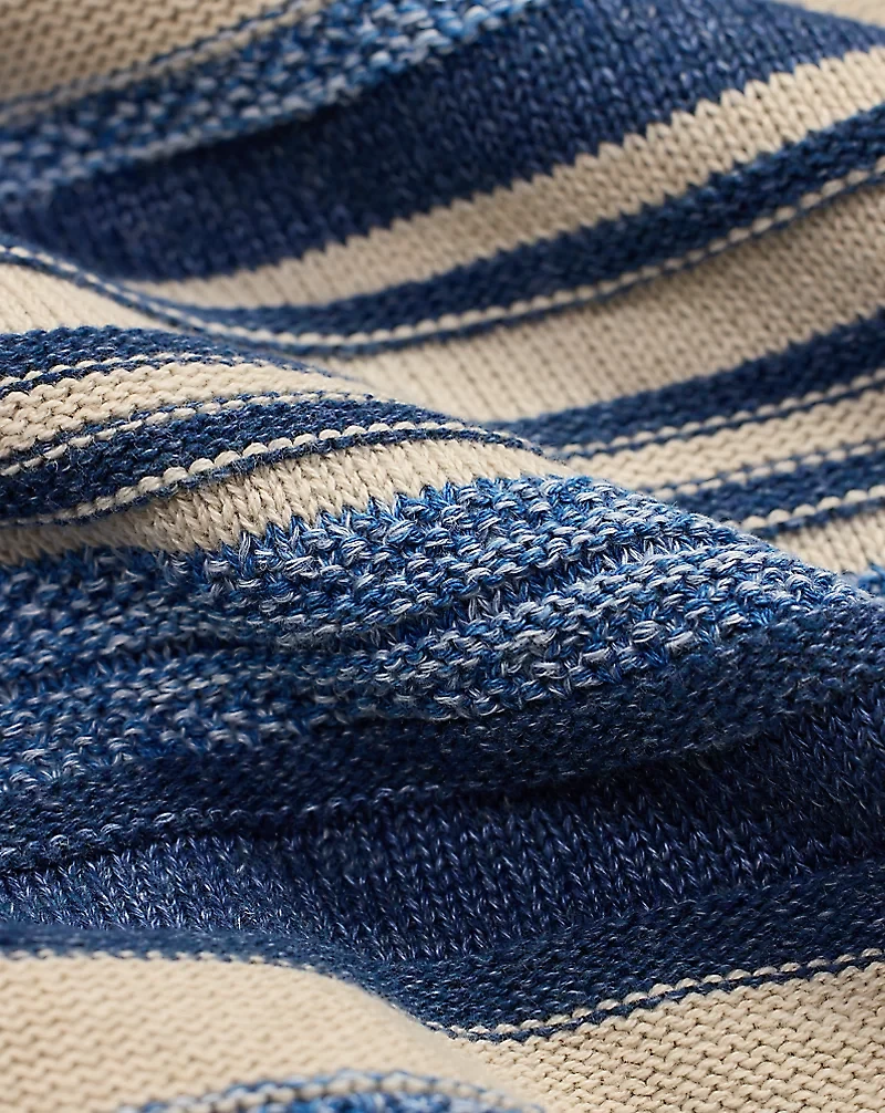 Indigo Striped Cotton-Linen Cardigan