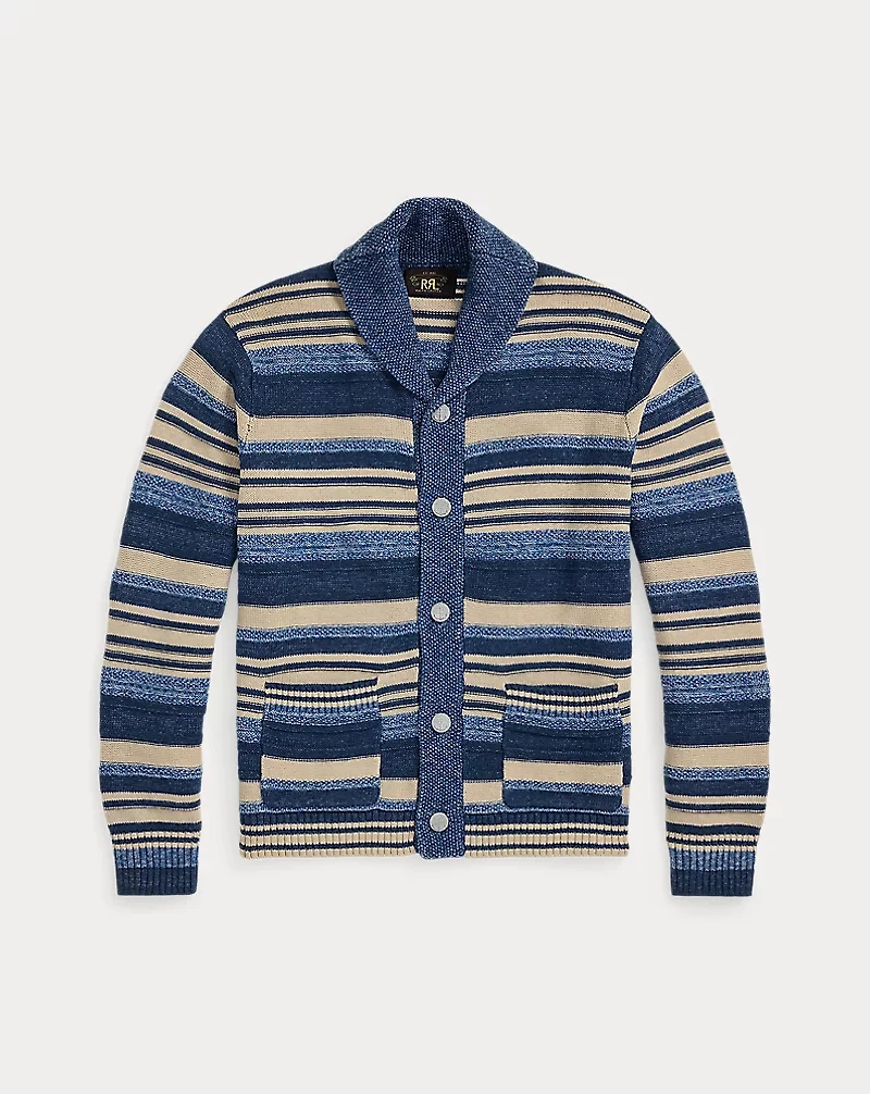 Indigo Striped Cotton-Linen Cardigan