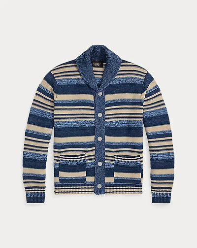 Indigo Striped Cotton-Linen Cardigan