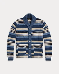 Indigo Striped Cotton-Linen Cardigan