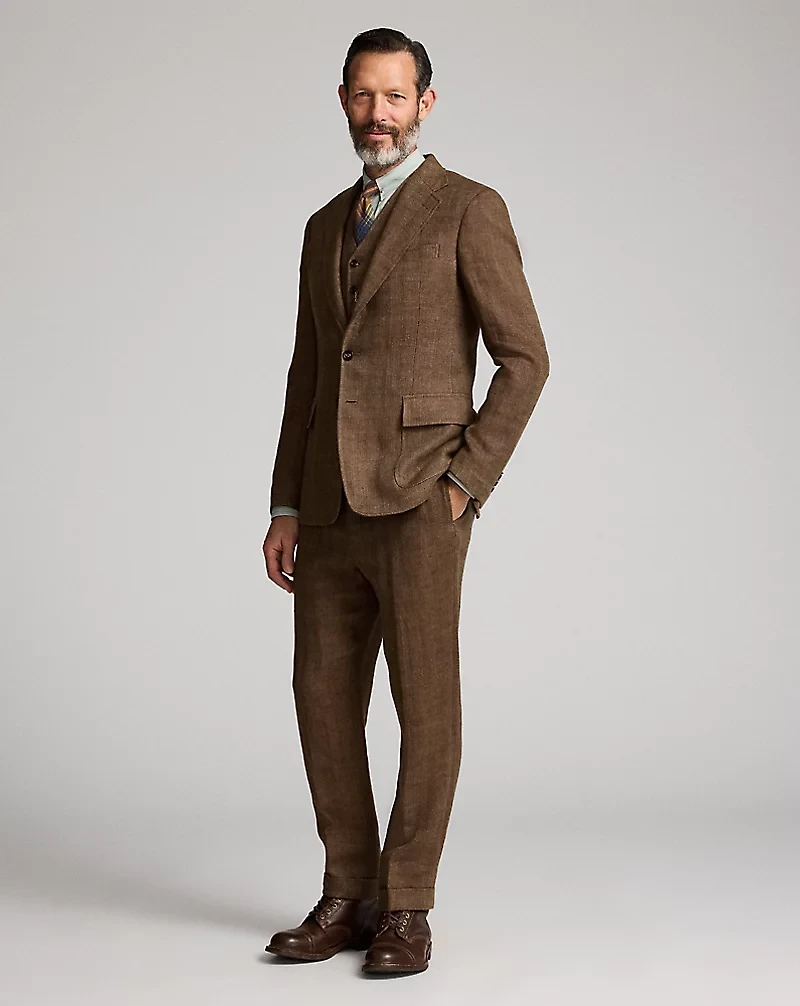 Slim Fit Linen Herringbone Suit Trouser