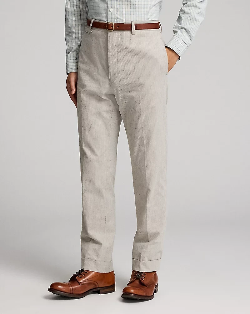 Slim Fit Striped Cotton Suit Trouser