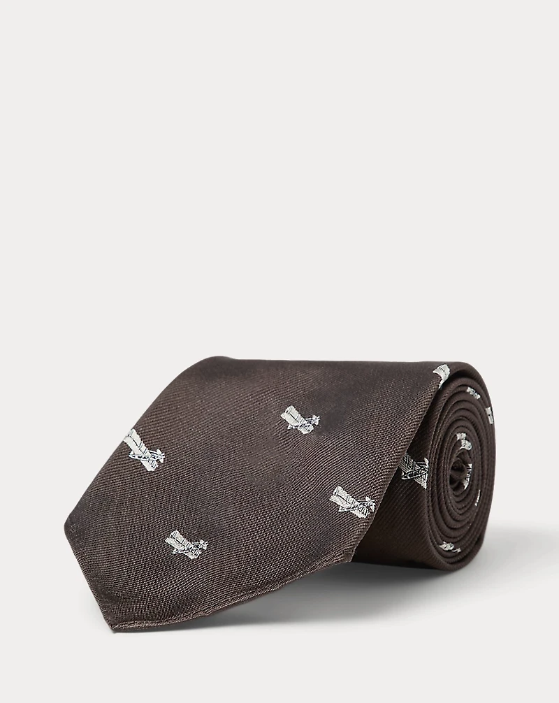 Handmade Airplane-Motif Silk Tie