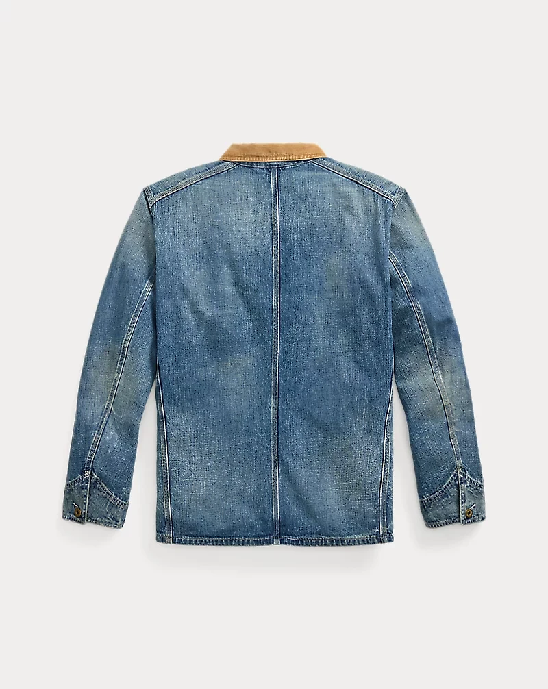Corduroy-Collar Indigo Denim Jacket