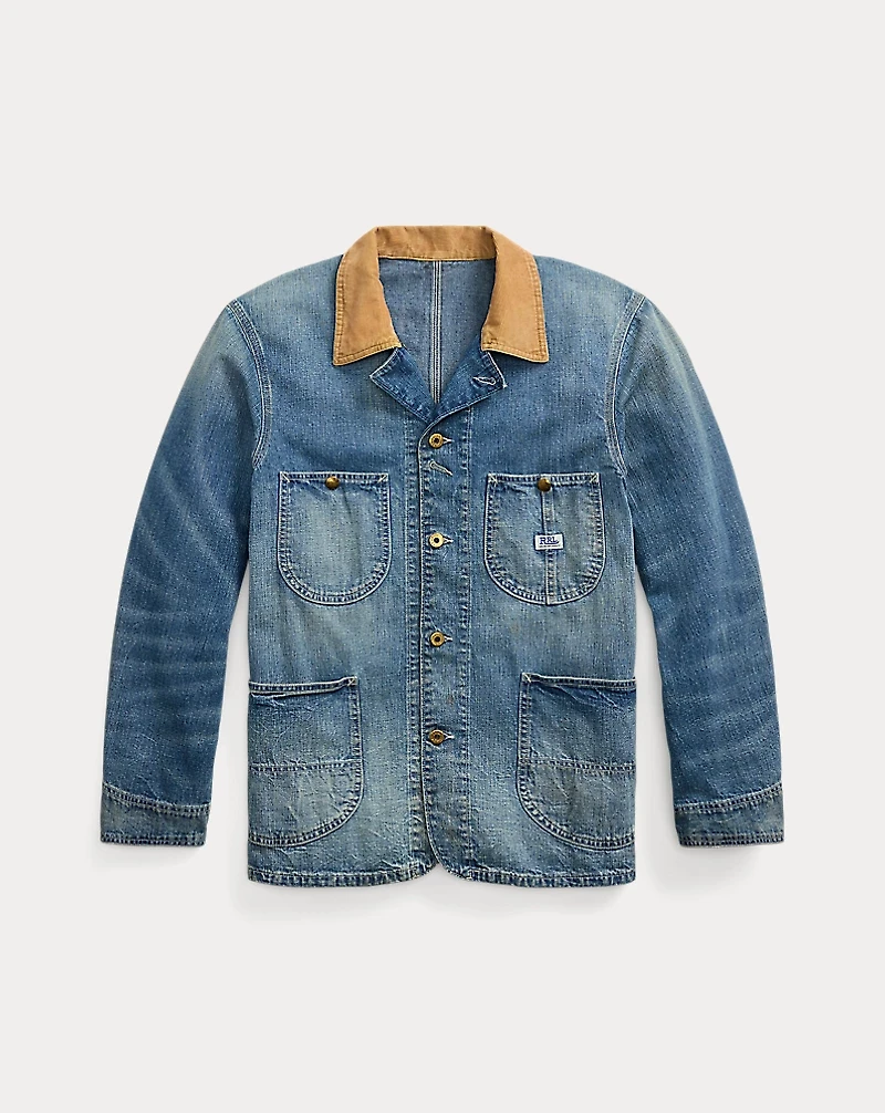 Corduroy-Collar Indigo Denim Jacket