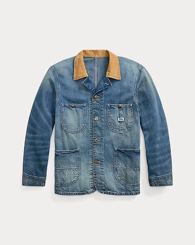 Corduroy-Collar Indigo Denim Jacket