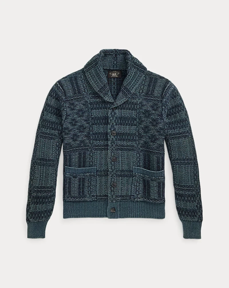 Indigo Jacquard-Knit Cotton Cardigan
