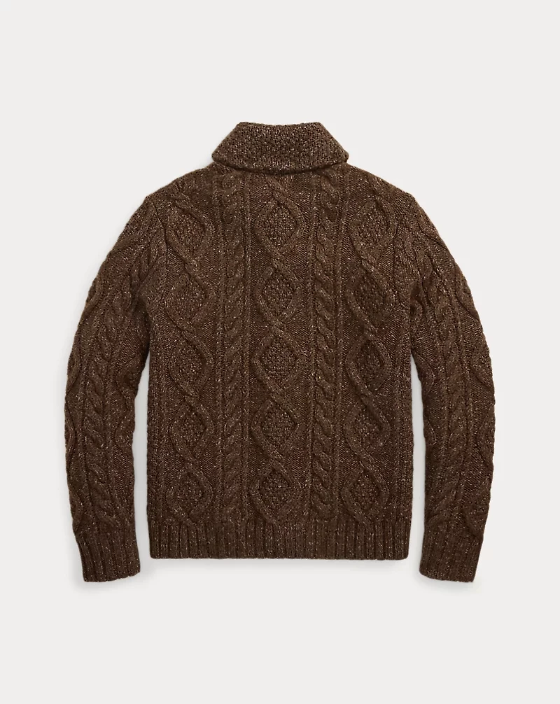 Heathered Aran-Knit Shawl Cardigan