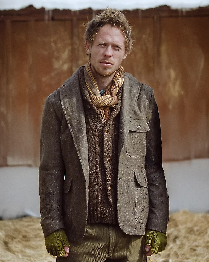 Heathered Aran-Knit Shawl Cardigan
