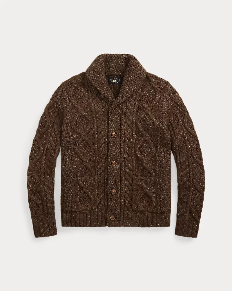Heathered Aran-Knit Shawl Cardigan