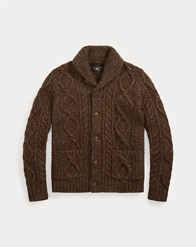 Heathered Aran-Knit Shawl Cardigan