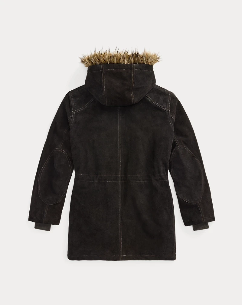 Faux-Fur-Trim Suede Parka