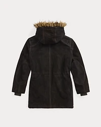 Faux-Fur-Trim Suede Parka