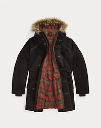 Faux-Fur-Trim Suede Parka