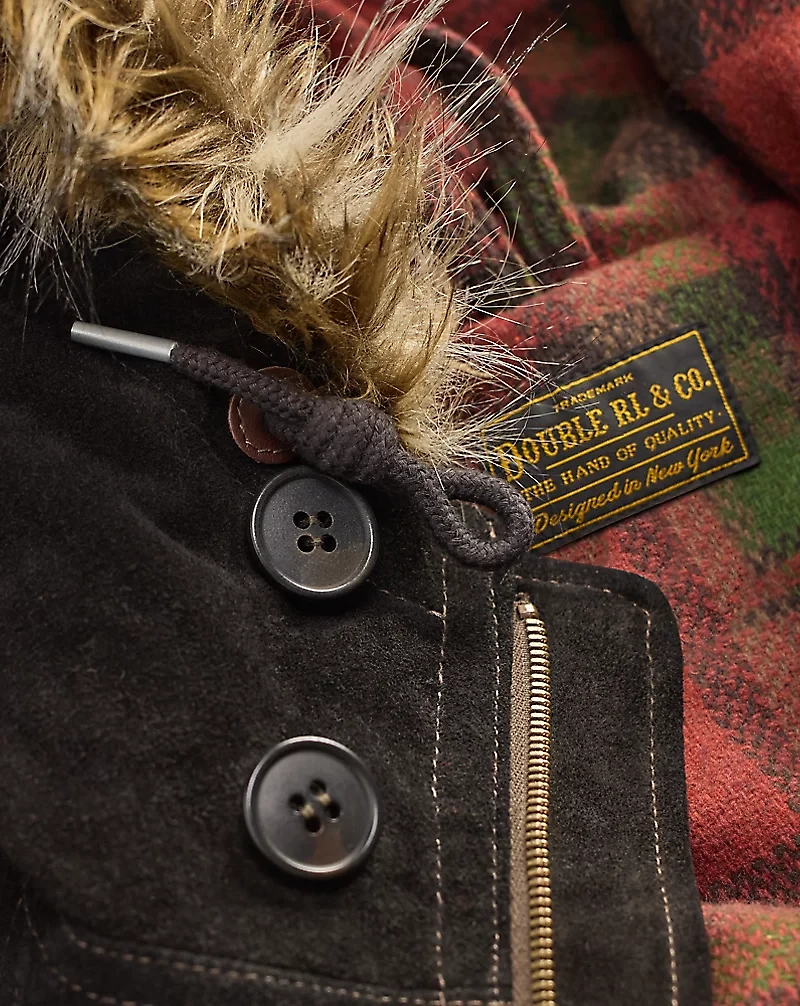 Faux-Fur-Trim Suede Parka