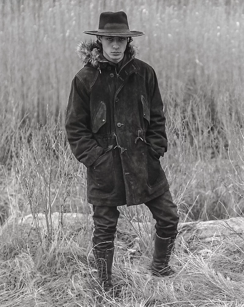 Faux-Fur-Trim Suede Parka