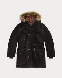 Faux-Fur-Trim Suede Parka