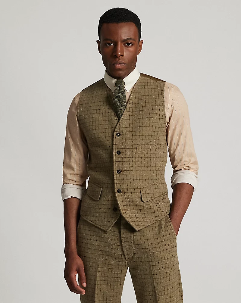 Checked Wool Tweed Vest